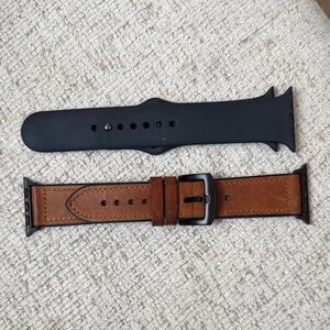 Apple Watch Brown Leather and Navy Watch Band Set